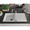 Mexen Leo Granitspüle 1-becken mit Abtropffläche und Küchenarmatur Aster, weiß - 6501-20-73450-07-B