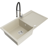 Mexen Leo Granitspüle mit 1 Becken, Abtropffläche und Küchenarmatur Aster, beige - 6501-69-73450-07