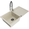 Mexen Leo Granitspüle 1-becken mit Abtropffläche und Küchenarmatur Aster, beige - 6501-69-73450-07-B