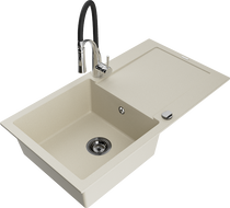 Mexen Leo Granitspüle 1-becken mit Abtropffläche und Küchenarmatur Aster, beige - 6501-69-73450-07-B