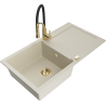 Mexen Leo Granitspüle 1-beckig mit Abtropffläche und Küchenarmatur Aster, beige - 6501-69-73450-57-G