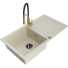Mexen Leo Granitspüle 1-beckig mit Abtropffläche und Küchenarmatur Aster, beige - 6501-69-73450-57-B