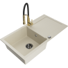 Mexen Leo Granitspüle ein Becken mit Abtropffläche und Küchenarmatur Aster, beige - 6501-69-73450-57-B