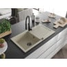 Mexen Leo Granitspüle 1-beckig mit Abtropffläche und Küchenarmatur Aster, beige - 6501-69-73450-70-B