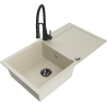 Mexen Leo Granitspüle 1-beckig mit Abtropffläche und Küchenarmatur Aster, beige - 6501-69-73450-70-B