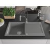 Mexen Leo Granitspüle 1-Becken mit Abtropffläche und Küchenarmatur Aster, grau - 6501-71-73450-07