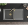 Mexen Leo Granitspüle 1-Becken mit Abtropffläche und Küchenarmatur Aster, grau - 6501-71-73450-57-G