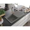 Mexen Leo Granitspüle 1-Becken mit Abtropffläche und Küchenarmatur Aster, grau - 6501-71-73450-57-B