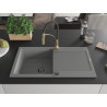 Mexen Leo Granitspüle 1-Becken mit Abtropffläche und Küchenarmatur Aster, grau - 6501-71-73450-57-B