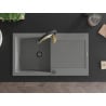 Mexen Leo Granitspüle 1-Becken mit Abtropffläche und Küchenarmatur Aster, grau - 6501-71-73450-57-B