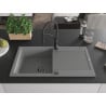 Mexen Leo 1-Becken Granitspüle mit Abtropffläche und Küchenarmatur Aster, grau - 6501-71-73450-70-B