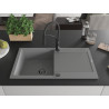 Mexen Leo Granitspüle 1-Becken mit Abtropffläche und Küchenarmatur Aster, grau - 6501-71-73450-70-B