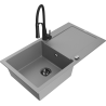 Mexen Leo 1-Becken Granitspüle mit Abtropffläche und Küchenarmatur Aster, grau - 6501-71-73450-70-B
