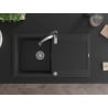 Mexen Leo Granitspüle 1-Becken mit Abtropffläche und Küchenarmatur Aster, Schwarz/Silber Metallic - 6501-73-73450-07