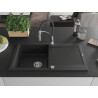 Mexen Leo Granitspüle 1-beckig mit Abtropffläche und Küchenarmatur Aster, schwarz/silber metallic - 6501-73-73450-07