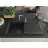 Mexen Leo Granitspüle 1-beckig mit Abtropffläche und Küchenarmatur Aster, schwarz/silber metallic - 501-73-73450-07-B