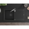 Mexen Leo Granitspüle 1-Becken mit Abtropffläche und Küchenarmatur Aster, schwarz/silber metallic - 501-73-73450-07-B
