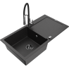Mexen Leo Granitspüle 1-Becken mit Abtropffläche und Küchenarmatur Aster, schwarz/silber metallic - 501-73-73450-07-B