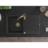Mexen Leo Granitspüle 1-beckig mit Abtropffläche und Küchenarmatur Aster, Schwarz/Silber Metallic - 6501-73-73450-57-G