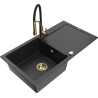 Mexen Leo Granitspüle 1-Becken mit Abtropffläche und Küchenarmatur Aster, schwarz/silber Metallic - 6501-73-73450-57-G