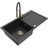 Mexen Leo Granitspüle 1-beckig mit Abtropffläche und Küchenarmatur Aster, Schwarz/Silber Metallic - 6501-73-73450-57-G