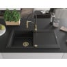 Mexen Leo Granitspüle 1-beckig mit Abtropffläche und Küchenarmatur Aster, Schwarz/Silber Metallic - 6501-73-73450-57-G
