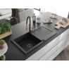 Mexen Leo Granitspüle 1-beckig mit Abtropffläche und Küchenarmatur Aster, schwarz/silber Metallic - 6501-73-73450-57-B