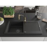 Mexen Leo granitspüle 1-becken mit abtropffläche und Küchenarmatur Aster, schwarz/silber metallic - 6501-73-73450-57-B