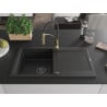 Mexen Leo Granitspüle 1-beckig mit Abtropffläche und Küchenarmatur Aster, schwarz/silber Metallic - 6501-73-73450-57-B