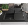 Mexen Leo Granitspüle 1-beckig mit Abtropffläche und Küchenarmatur Aster, Schwarz/Silber Metallic - 6501-73-73450-70-B