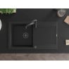 Mexen Leo Granitspüle 1-beckig mit Abtropffläche und Küchenarmatur Aster, Schwarz/Silber Metallic - 6501-73-73450-70-B