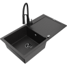 Mexen Leo Granitspüle 1-beckig mit Abtropffläche und Küchenarmatur Aster, Schwarz/Silber Metallic - 6501-73-73450-70-B