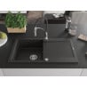 Mexen Leo Granitspüle 1-Becken mit Abtropffläche und Küchenarmatur Aster, Schwarz/Gold Metallic - 6501-75-73450-07