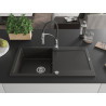Mexen Leo granitspüle 1-beckig mit abtropfbrett und küchenarmatur Aster, schwarz/gold metallic - 6501-75-73450-07