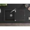 Mexen Leo Granitspüle 1-Becken mit Abtropffläche und Küchenarmatur Aster, Schwarz/Gold Metallic - 6501-75-73450-07