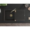 Mexen Leo Granitspüle 1-Becken mit Abtropffläche und Küchenarmatur Aster, Schwarz/Gold-Metallic - 6501-75-73450-57-G