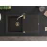 Mexen Leo Granitspüle 1-beckig mit Abtropffläche und Küchenarmatur Aster, schwarz/gold metallic - 6501-75-73450-57-G