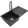 Mexen Leo Granitspüle 1-beckig mit Abtropffläche und Küchenarmatur Aster, schwarz/gold metallic - 6501-75-73450-57-G