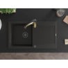 Mexen Leo Granitspüle 1-Becken mit Abtropffläche und Küchenarmatur Aster, schwarz/gold metallic - 6501-75-73450-57-B