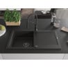 Mexen Leo Granitspüle 1-beckig mit Abtropffläche und Küchenarmatur Aster, Schwarz/Gold Metallic - 6501-75-73450-70-B