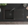 Mexen Leo Granitspüle 1-Becken mit Abtropffläche und Küchenarmatur Aster, schwarz/gold metallic - 6501-75-73450-70-B