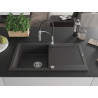 Mexen Leo Einbauspüle aus Granit, 1 Becken, mit Abtropffläche und Küchenarmatur Aster, schwarz gesprenkelt - 6501-76-73450-07