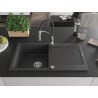 Mexen Leo Granitspüle 1-Becken mit Abtropffläche und Küchenarmatur Aster, schwarz gesprenkelt - 6501-76-73450-07