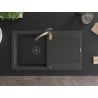 Mexen Leo Granitspüle 1-Becken mit Abtropffläche und Küchenarmatur Aster, schwarz gesprenkelt - 6501-76-73450-57-B