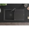 Mexen Leo Granitspüle 1-becken mit Abtropffläche und Küchenarmatur Aster, schwarz gesprenkelt - 6501-76-73450-70-B