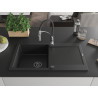 Mexen Leo Granit-Spüle mit 1 Becken, Abtropfplatte und Küchenarmatur Aster, schwarz - 6501-77-73450-07-B
