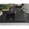Mexen Leo Granitspüle 1-Becken mit Abtropffläche und Küchenarmatur Aster, Schwarz - 6501-77-73450-07-B