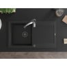 Mexen Leo Granitspüle 1-Becken mit Abtropffläche und Küchenarmatur Aster, Schwarz - 6501-77-73450-07-B