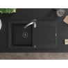 Mexen Leo Granitspüle 1-Kammer mit Abtropffläche und Küchenarmatur Aster, schwarz - 6501-77-73450-07-B