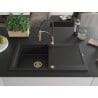 Mexen Leo granit Spülbecken 1-Kammer mit Abtropffläche und Küchenarmatur Aster, schwarz - 6501-77-73450-57-G